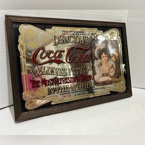 Vintage Coca-Cola Mirror Advertisement 5 cent Relieves Fatigue Glass Mirror Sign